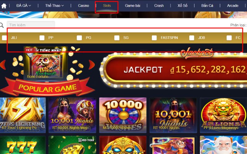 Chọn Slot và sảnh chơi nổ hũ có sẵn