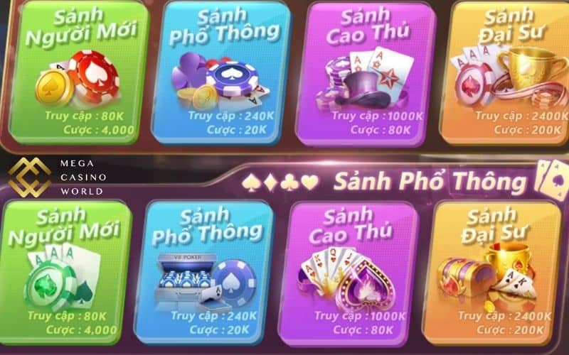 Các sảnh cược chơi mậu binh online tại game bài MCW