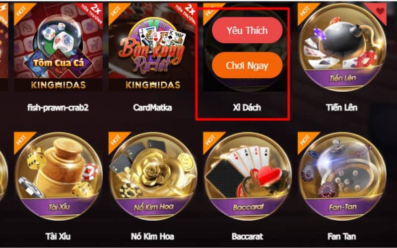 Tìm kiếm game bài và chọn trò chơi xì dách 