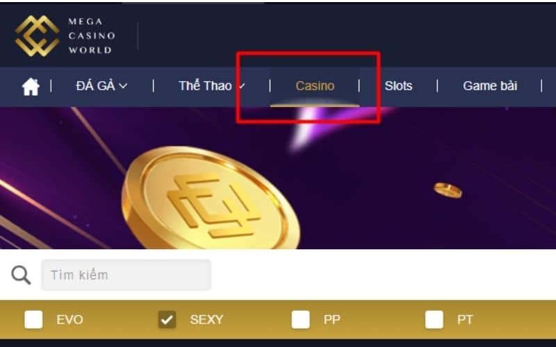 Truy cập vào trang chủ MCW và chọn Casino