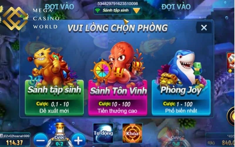 Tựa game đánh cá vui vẻ có 3 phòng chơi với mức cược khác nhau