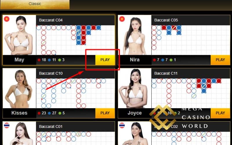 Vào trò chơi Baccarat và chọn bàn cược